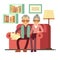 Old happy family - husband and wife on sofa at home. Retirement vector concept