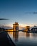 The old harbor of La Rochelle at blue hour with its famous old t