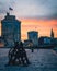 The old harbor of La Rochelle at sunset with its famous old towers