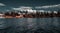 Old harbor in Queenstown in the background with Lake Wakatipu