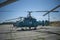 Old helicopter. Hull, chassis and propellers of an old helicopter. large, cargo, military helicopter with a large payload