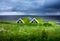 Old historic houses on the field in Iceland. Natural Icelandic background. Travelling on Iceland. Famous place.