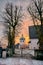 Old historic Porvoo, Finland. Medieval stone and brick Porvoo Cathedral at blue hour sunrise