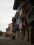 Old historical buildings facades in narrow cobblestone streets alley lane in Hondarribia Fuenterrabia Basque Spain