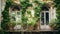 old home front decorated with greenery generated by AI tool