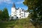 Old hotel-castle `Linnahotelli` on a sunny June day. Finland, Imatra