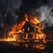 Old house ablaze, fiery chaos unfolds in a destructive inferno