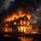 Old house ablaze, fiery chaos unfolds in a destructive inferno