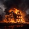 Old house ablaze, fiery chaos unfolds in a destructive inferno