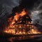 Old house ablaze, fiery chaos unfolds in a destructive inferno