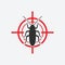 Old House Borer icon red target. Insect pest control sign