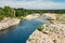 Old House Near Ancient Roman aqueduct of Pont du Gard, Nimes, Fr