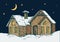 Old House in the Night Covered with Snow. Hand Drawn Building Landscape Vector Illustration. Sketch House Doodle