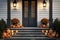 Old House Porch Adorned With Pumpkins For Autumn, Halloween, And Thanksgiving