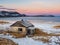 An old house to the attic. Authentic Russian northern village, harsh Arctic nature. Teriberka