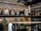 old household utensils in the barn on the shelf