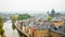 Old houses rooftop panorama with St Aubin`s Cathedral and Sambra river in the historical city center of Namur, Wallonia