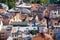 Old houses with rusty roofs, Riga, Latvia top view