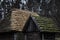 Old houses with thatched roof. Village with ancient houses. Background. Autumn landscape.