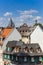 Old houses and tower in historic city Mainz