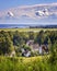 Old Houses under the clouds with a view of the Baltic Sea. Germany