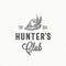 Old Hunters Club Abstract Vector Sign, Symbol or Logo Template. Tyrolean Hunter Hat with Feathers Sketch Drawing with