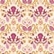 Old indian arabesque damask seamless vector pattern. Ornate spice color marsala red yellow middle eastern style