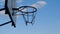 Old indoor basketball hoop in gym at school.