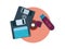 Old information carriers. USB flash drive, floppy disk and CD