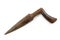 Old iron dibber for planting bulbs, seedlings and seeds ,old rusty tool, on white