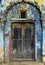 Old Jaded yet colourful door in vrindavan town, Mathura, Uttarpradesh, India