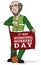 Old Janitor Posing on Workers\' Day, Vector Illustration