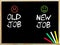 Old job versus New job message with sad and happy emoticon faces