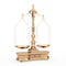 Old Justice Gold Weigh Scales Balance with the Two Arms in Clay Style. 3d Rendering