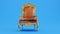 old king armchair on a blue background, king throne