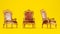 old king armchair on yellow background, set of king throne