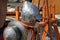 Old knight helmets. part of knightly armor.