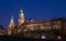 Old Krakow famous Wawel Royal Castle landmark twilight image in the Poland. Traveling concept image