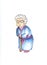 Old lady in glasses with stick by watercolors. Lovely old woman clipart.