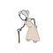 Old lady with stuff walking. Vector simple aged grandmother. Stickman no face clipart cartoon. Hand drawn. Doodle sketch, graphic