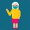 Old lady using a face mask says `hi` pose vector illustration