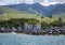 The Old Lahaina Courthouse photographed from a boat off the coast of Maui in the State of Hawaii in the city of Lahaina.