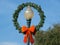 An Old Lamppost with Wreath and Ribbon Bow