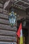 Old lantern with odessa flag on primorsky boulevard in Odessa