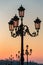 Old lanterns on the San Marco square at sunrise in Venice