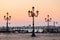 Old lanterns on the San Marco square at sunrise in Venice