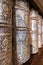 Old Leather Bound Books Spines on Library Shelf