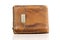 Old leather wallet men purse brown color money bag isolated on white background with clipping path