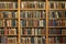 An Old Library with Hardcover Books on Pine Shelves