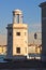 Old lighthouse in front of San Giorgio Maggiore church in Venice